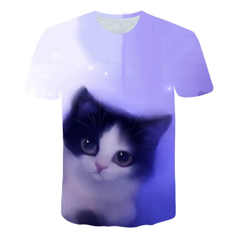 Summer European And American Trend Men's 3D Cover Face Cat Print T-Shirt Cute