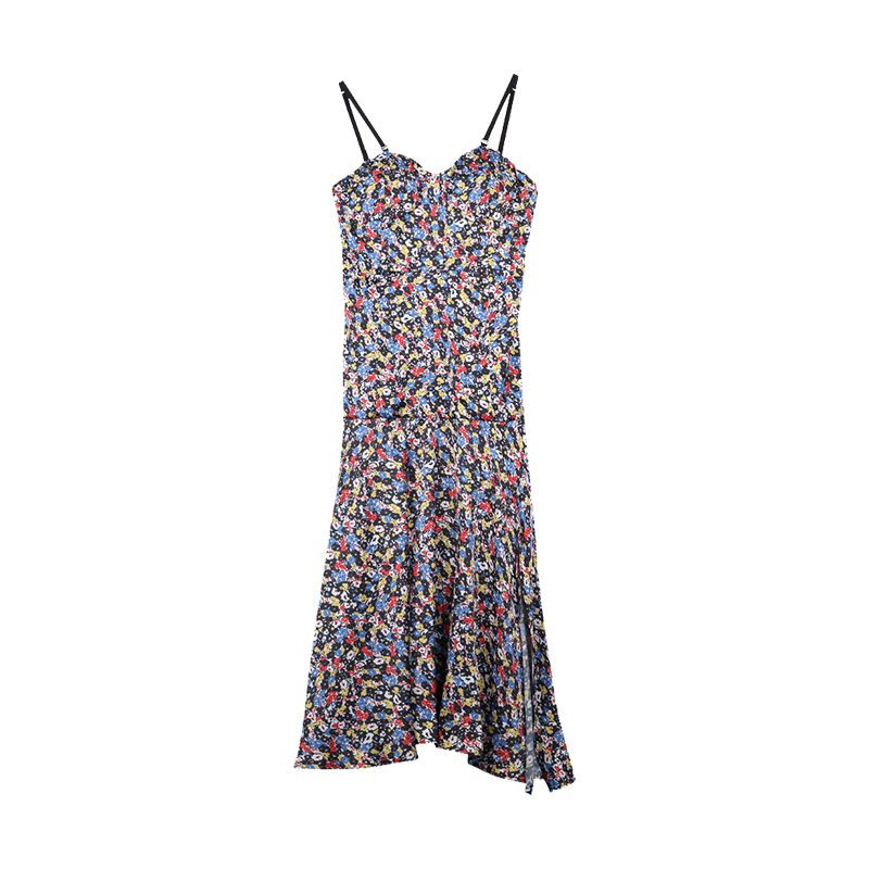 Floral Dress Split Tube Top One Shoulder Dress