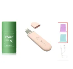 Ultrasonic Facial Cleansing Shovel Skin Blackhead Introduction Instrument - Pink Set And Green Tea - View 1