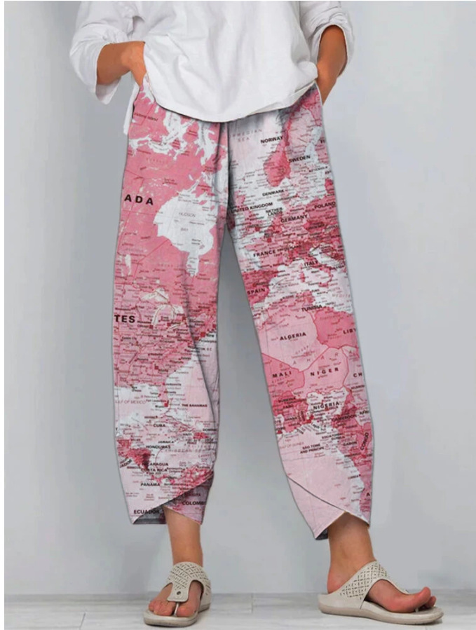 Title 2, Map Art Loose Printed Elastic Waist Women