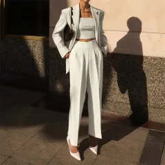 Beautiful Cigarette Tube Pleated Elastic Straight Leg Ladies Casual Pants Suit Trousers - White - View 1