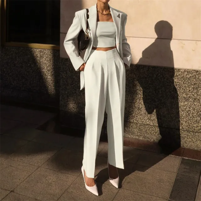 Beautiful Cigarette Tube Pleated Elastic Straight Leg Ladies Casual Pants Suit Trousers White - Shop at LoveMi