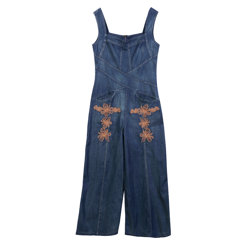 High-Waist Straight-Leg Denim Jumpsuit