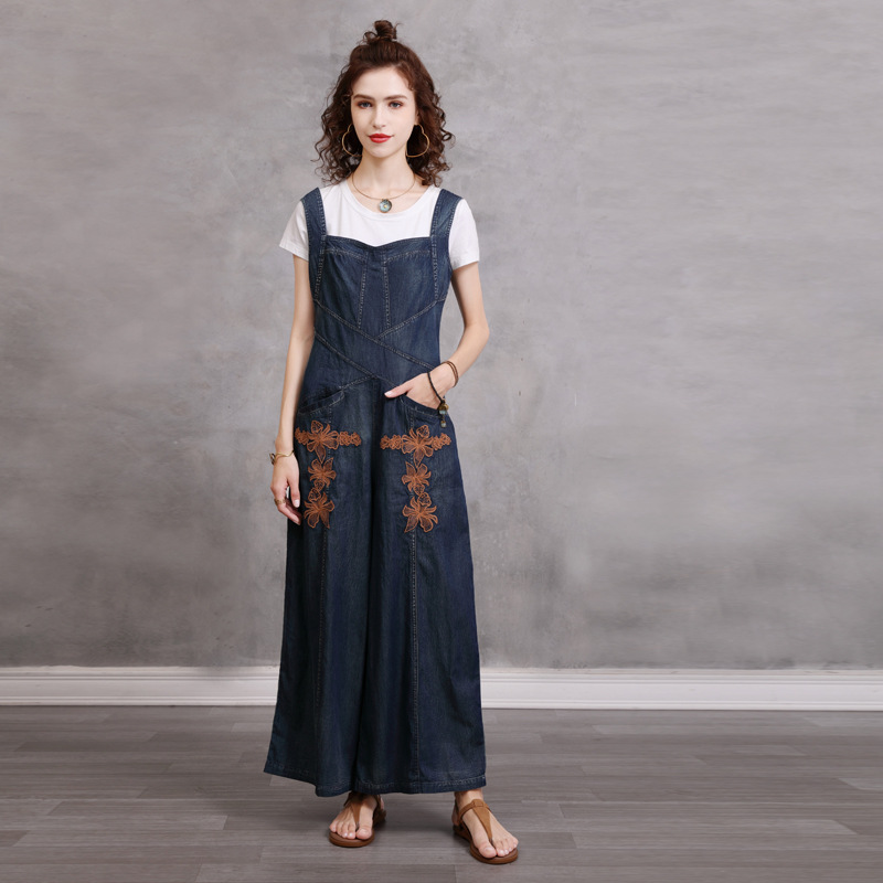 High-Waist Straight-Leg Denim Jumpsuit, picture 4 of 6