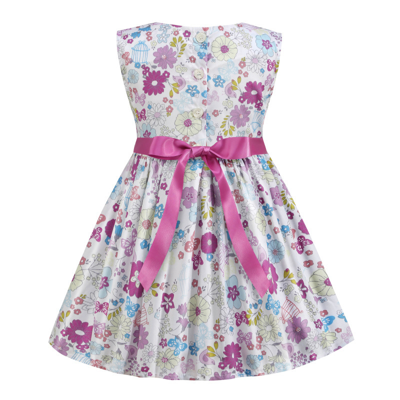 Bow Tie Round Neck Sleeveless Floral Dress