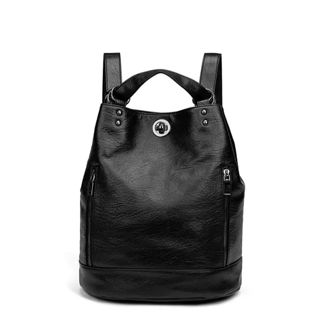 Leather Handbags Large Capacity Travel Backpack Black - Shop at LoveMi