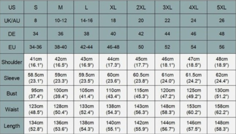 Women's lace long sleeve maxi dress size chart