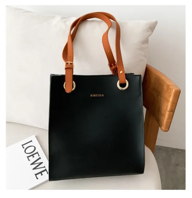 The New Korean Style Trendy Simple Shopping Bag Tote Handbags Casual Shoulder Bag Large capacity Portable Soft Leather Bag Black - Shop at LoveMi