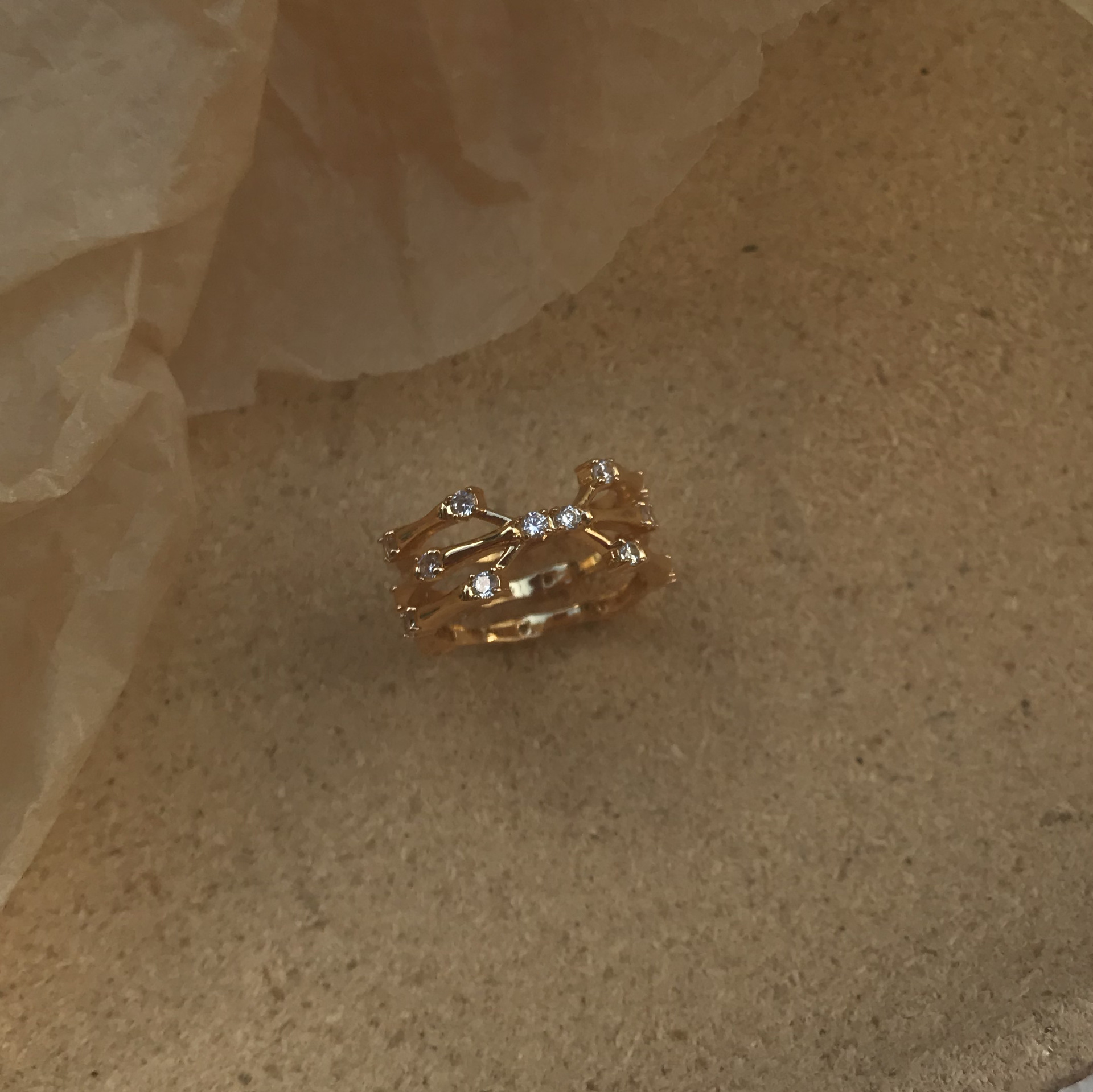 Niche Design 18k Gold-plated Personality Zircon Bamboo Ring