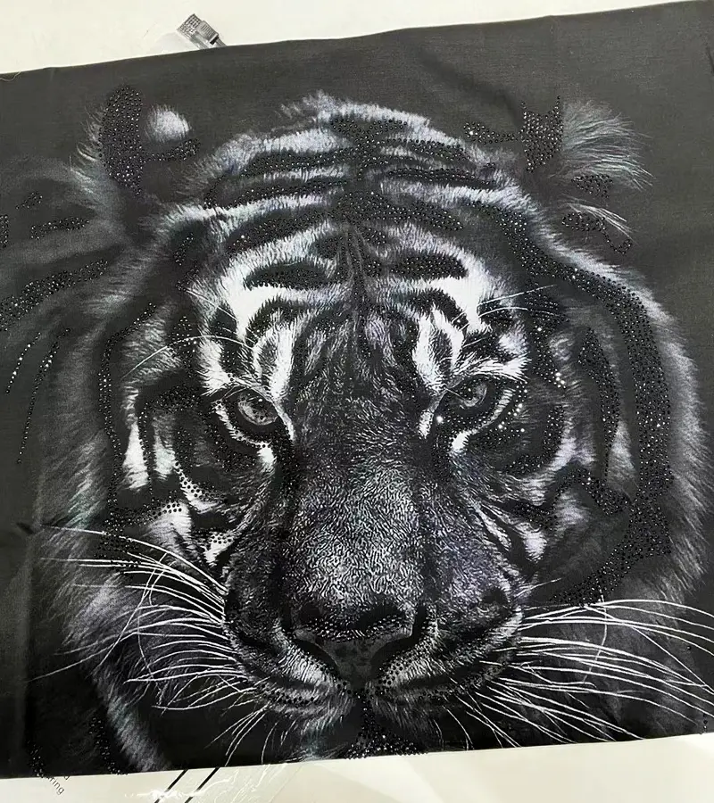 High-End Hot Drilling Tiger Head Print Short Sleeves