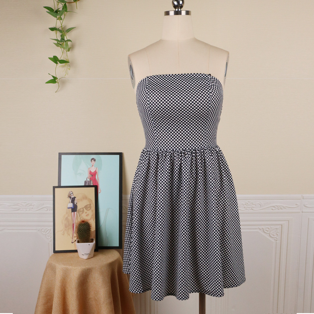 Sexy Tube Top Halter High Waist Slim Plaid Ruffle