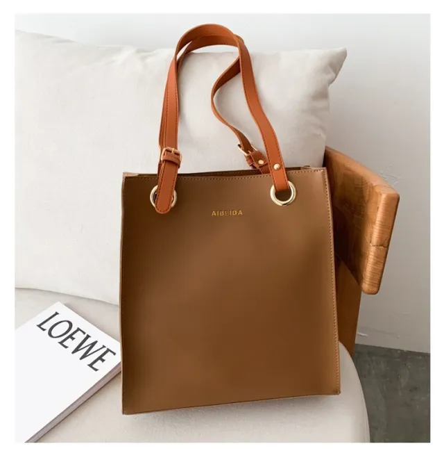 The New Korean Style Trendy Simple Shopping Bag Tote Handbags Casual Shoulder Bag Large capacity Portable Soft Leather Bag Coffee - Shop at LoveMi
