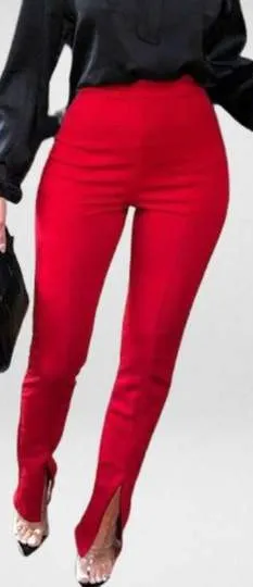 High Waist Solid Color Split Casual Pants Red - Shop at LoveMi