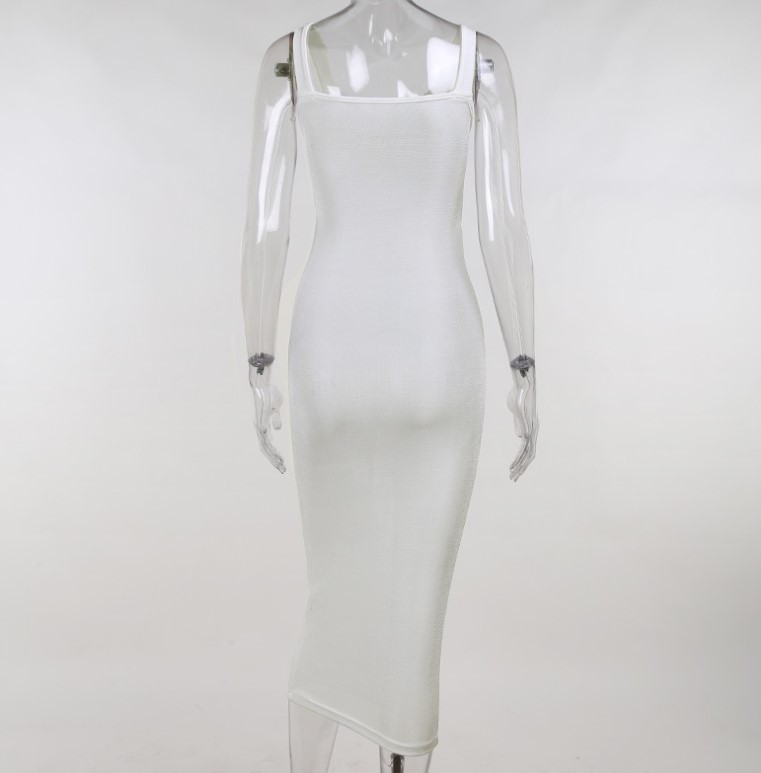 Pleated Hollow Sling Bag Hip Sexy Dress White - Shop at LoveMi