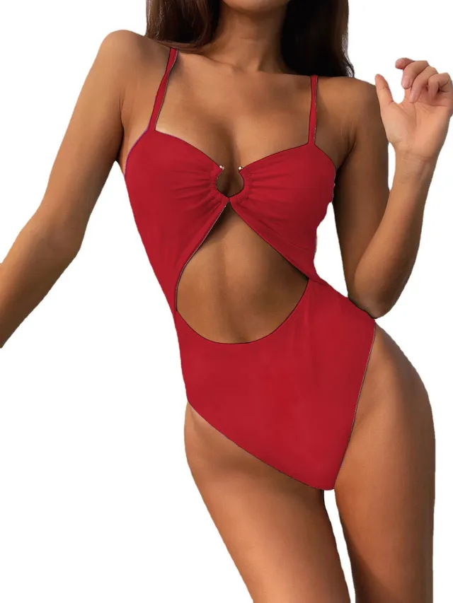 Tube Top Cutout All In One Tie Dye Swimsuit Red - Shop at LoveMi