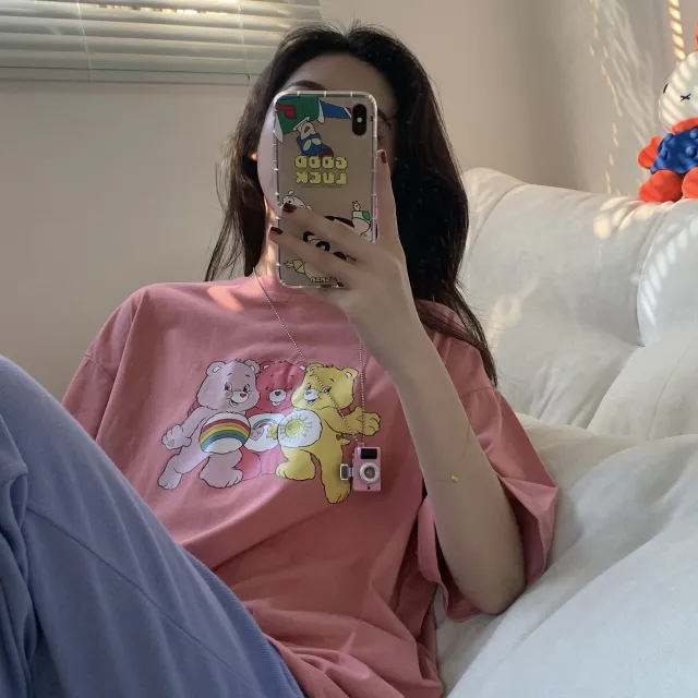 Cartoon Korean Short Sleeve Pink - Shop at LoveMi