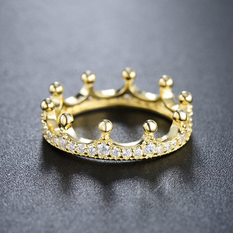 Women's Sterling Silver Golden Crown Temperament Ring