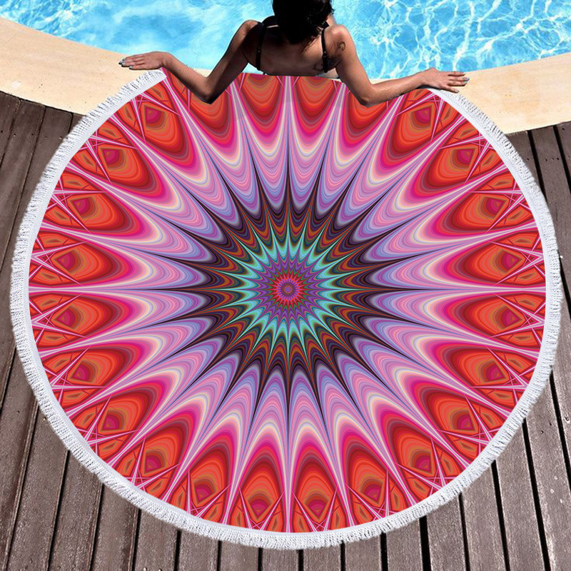 Round Beach Towel Bohemian Microfiber Bath Towel With Tassel Digital Printing Yoga Mat