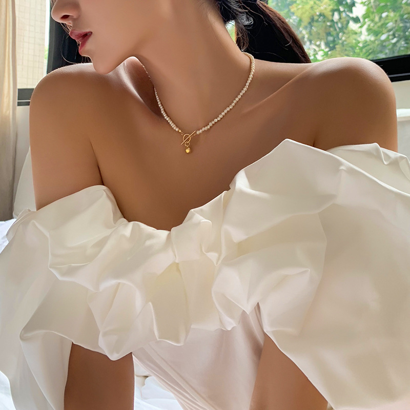 925 Silver French Light Luxury Necklace Pearl OT Buckle Clavicle Chain