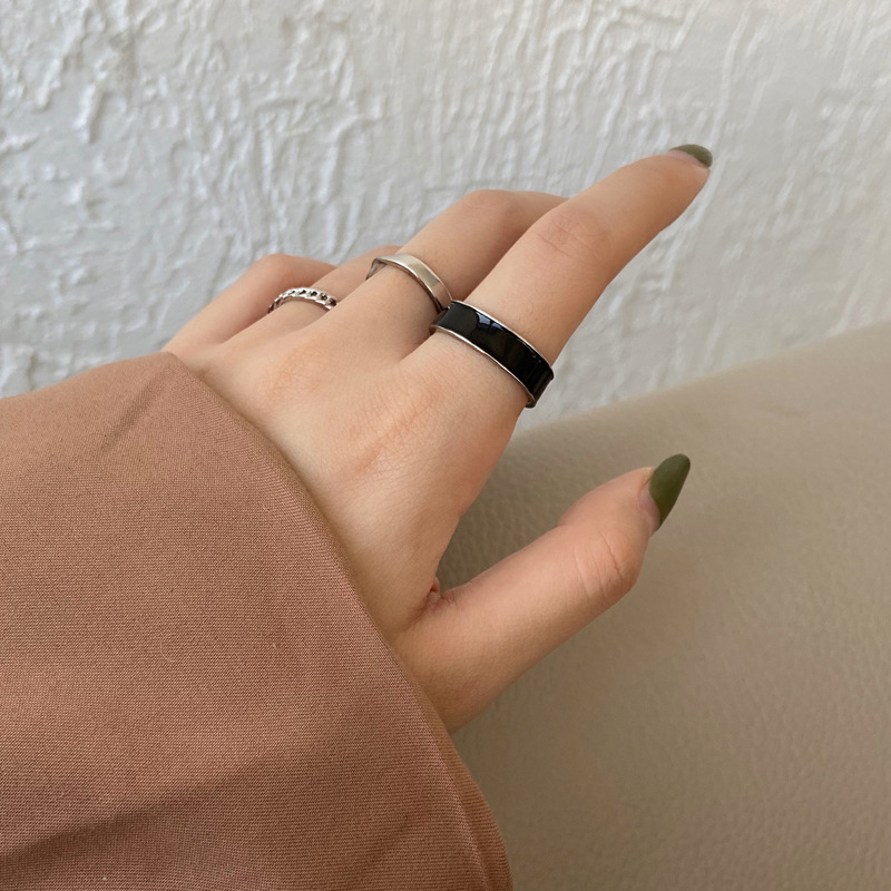 Temperament Three-piece Ring Personality Retro Black Index Finger Ring