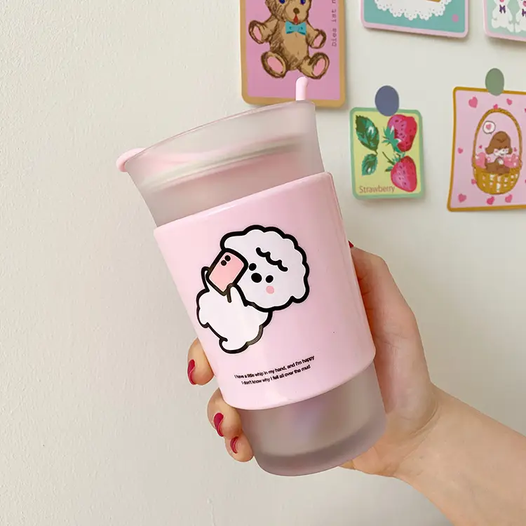 Water Cup With Lid Frosted Double Glass Cup Student Milk Drink Coffee Cup