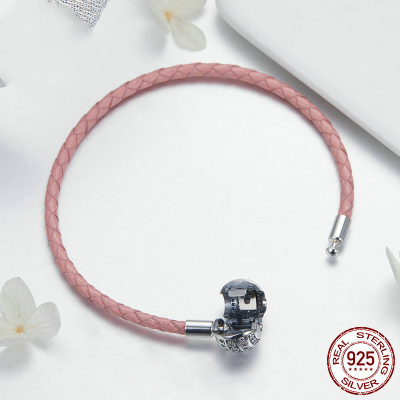 S925 Sterling Silver Women's Leather Single Circle Bracelet