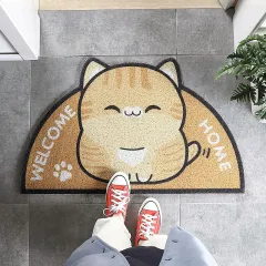Silk Circle Entrance Door Puppet Cat Floor Mat Carpet Entrance Entrance Porch Floor Mat - Yellow Cat - View 1