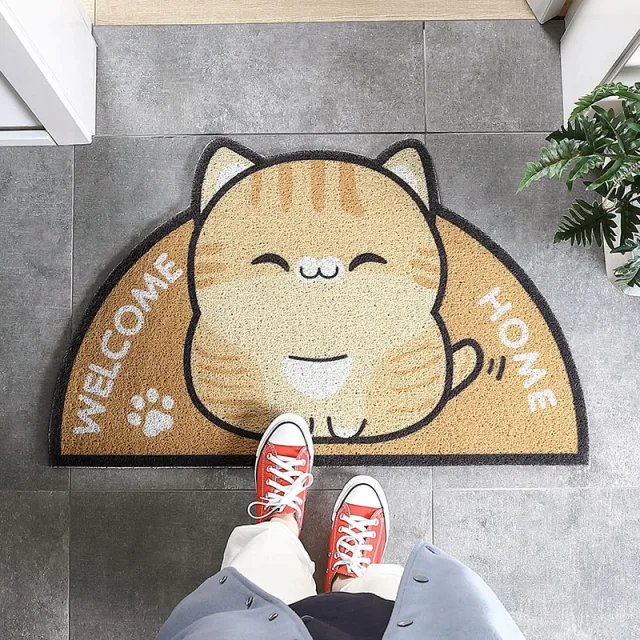 Silk Circle Entrance Door Puppet Cat Floor Mat Carpet Entrance Entrance Porch Floor Mat Yellow Cat - Shop at LoveMi
