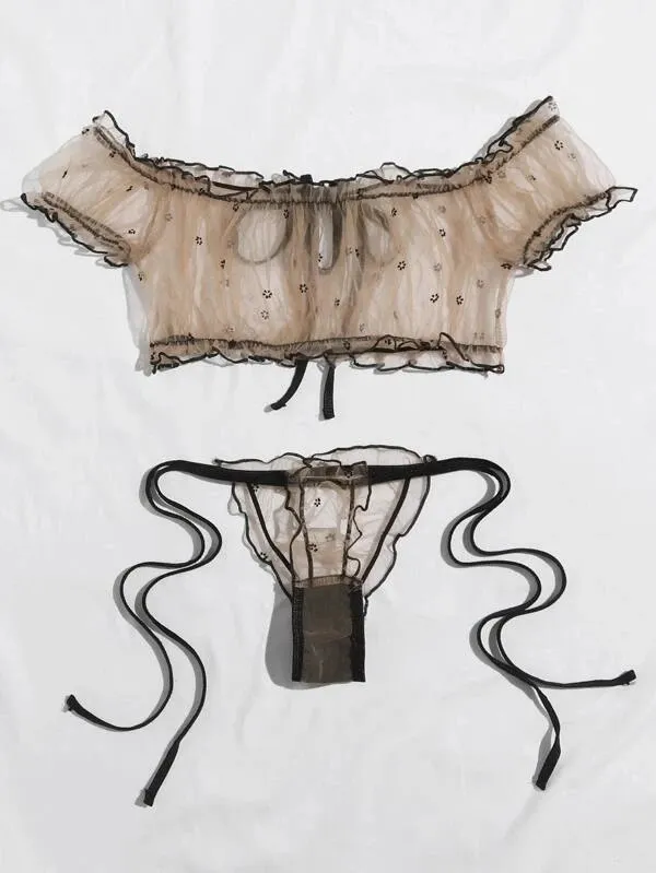 Sexy Lingerie Women Erotic Lace Babydoll Bra Porn Thong Sex Underwear Sleepwear Lenceria Lace Porn Bras Underwear Set Panties - Brown