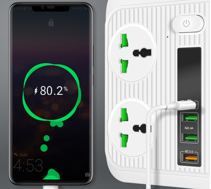 Régua de Energia Inteligente com 4 Tomadas + USB-C PD 40W e QC3.0 | 2 Metros | LigadoShop
