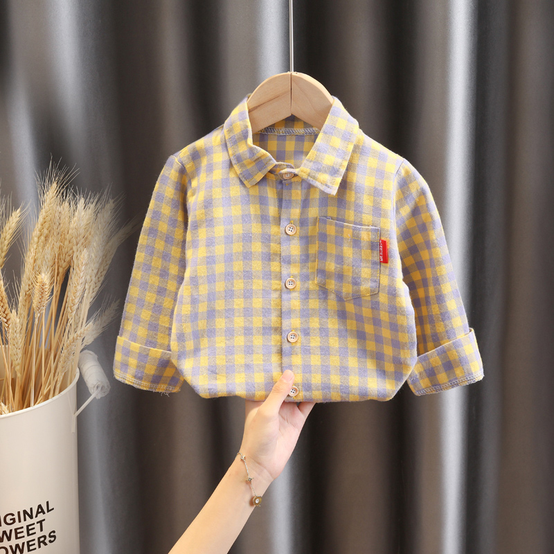 Boy's Plaid Shirt Baby Korean Style Loose Lapel Long Sleeve Plaid Shirt
