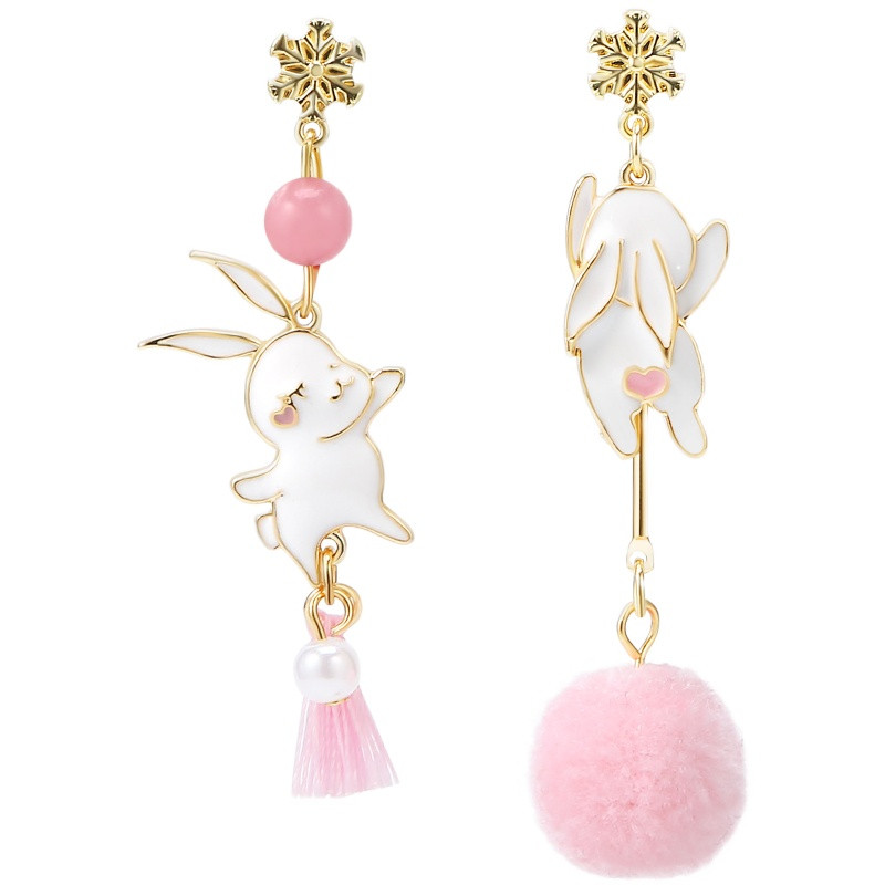 Original Bunny Earrings Ear Clip Earrings Without Pierced Female Hair Ball