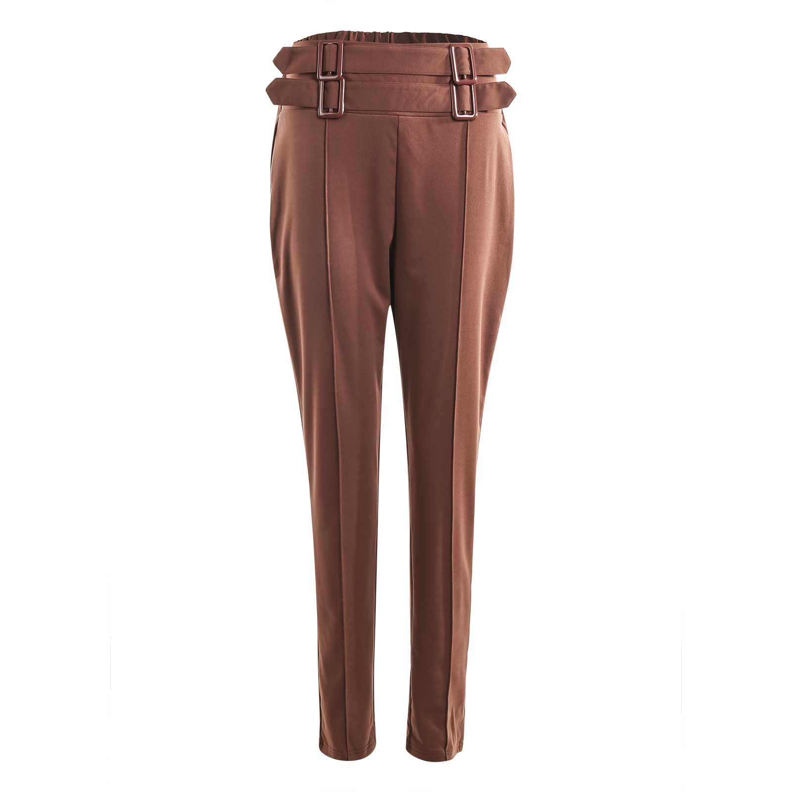 New High-waisted Skinny Trousers With Belt Decoration