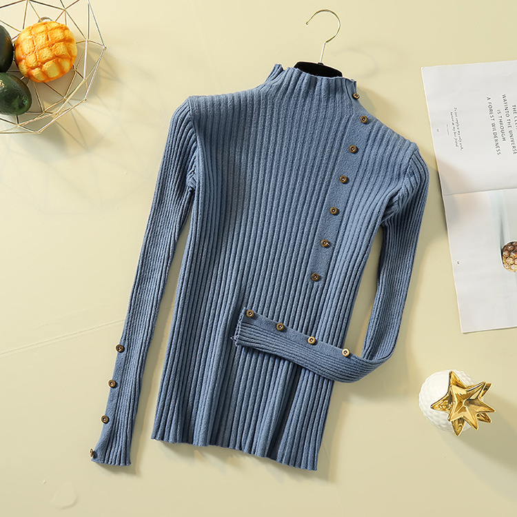 Slim-fit Bottoming Shirt With Long Sleeves And Solid Buttons