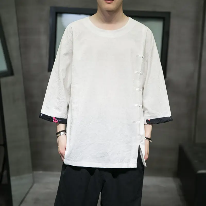 Men's Chinese Style Linen T-shirt Short Sleeves