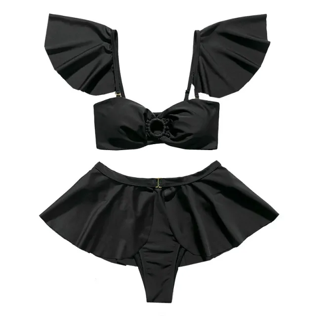 Solid Color Four piece Bikini Female Split Swimsuit Black - Shop at LoveMi
