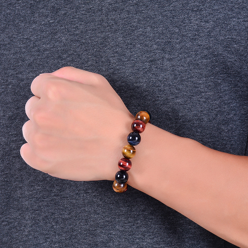 Premium Natural Tiger Eye Stone Bracelet Yellow Red Tiger Eye Stone Bracelet Single Loop Elastic Rope Wholesale