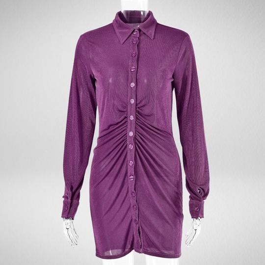 Pleated Slim Shirt Cardigan Button Dress