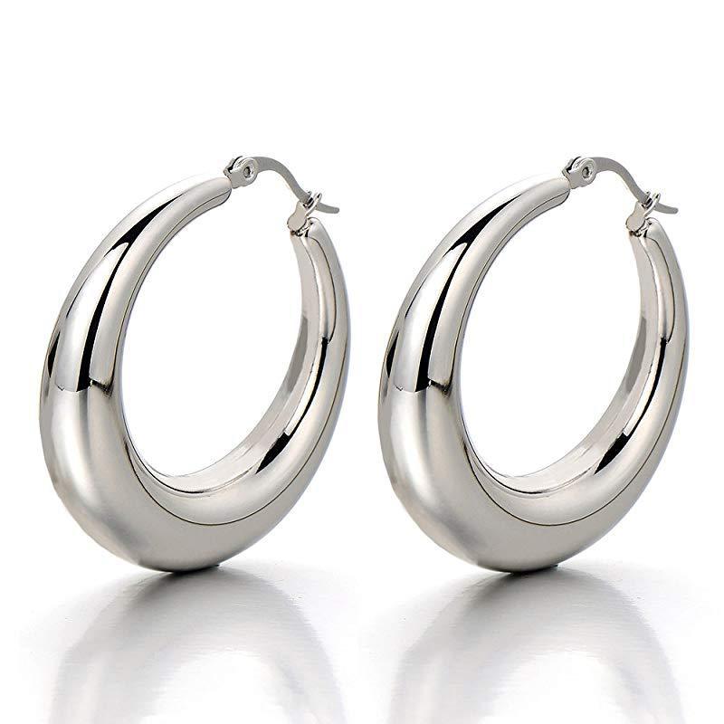 European And American Fashion Titanium Steel Hollow Crescent Earrings