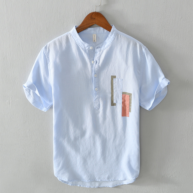 Casual Cotton And Linen Short-sleeved Men's Shirt