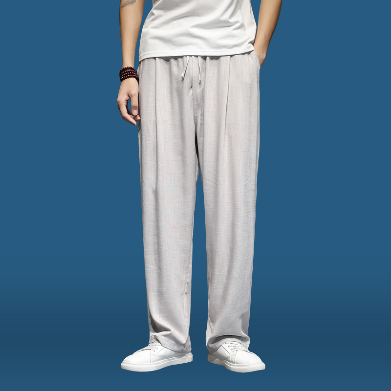 Linen Harem Pants Men's Loose Straight Wide Leg Pants
