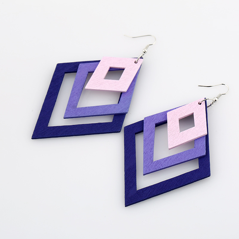 Diamond Wood Earrings Wood Jewelry Wholesale Popular Hollow Multi-Layer Earrings