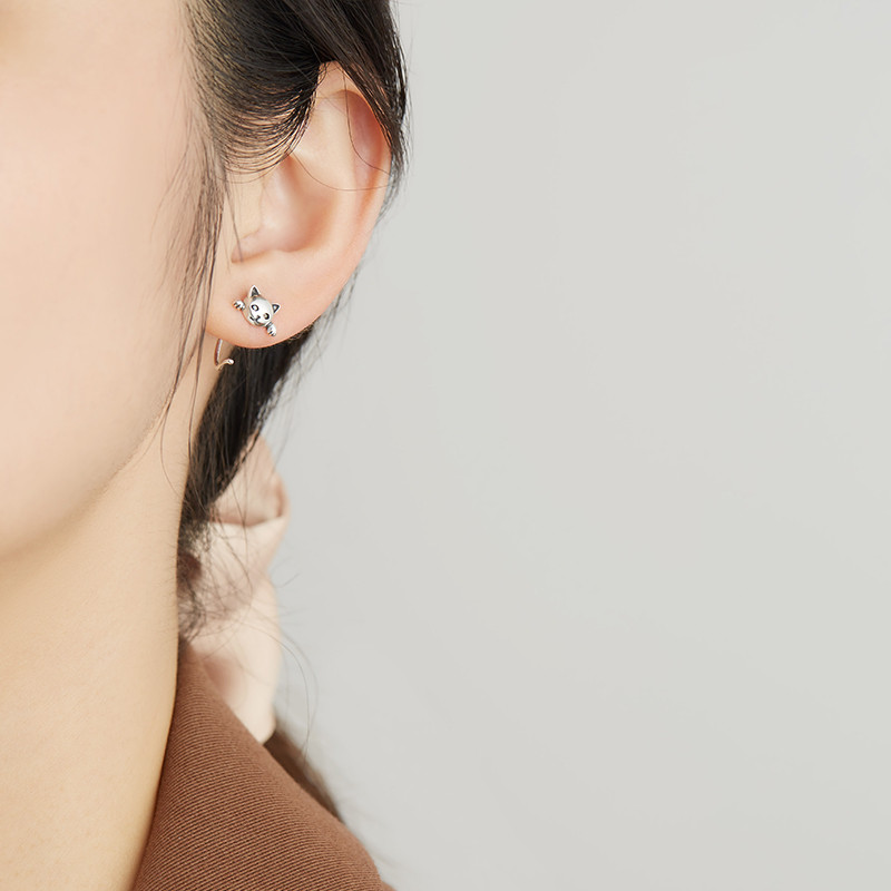 Cat Pure Silver Earrings New Trendy Face Small Simple Temperament Cold Wind High-end Earrings Earrings