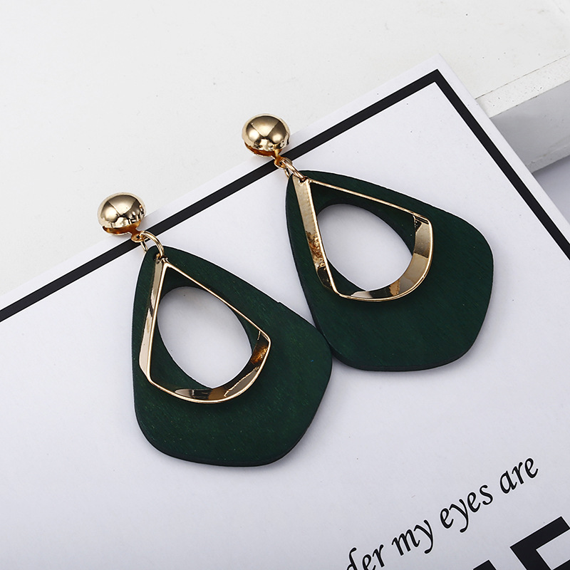 Wooden Alloy Earrings, Simple And Versatile, Drop-Shaped