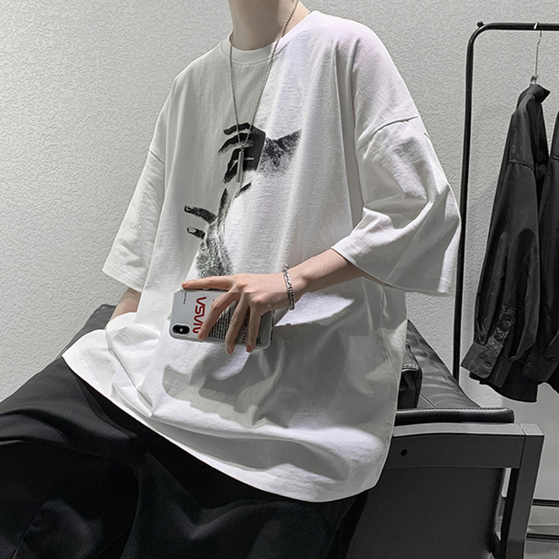 Hong Kong Style Creative Finger Short-Sleeved T-Shirt Male Ins Trend Student Leisure