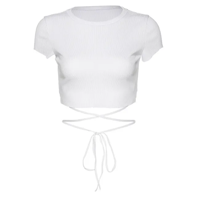 Solid Color Short Cropped Short sleeved T shirt White - Shop at LoveMi