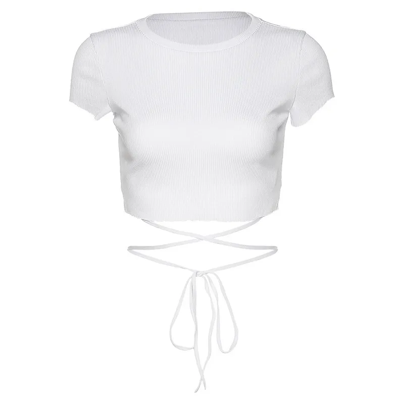 Solid Color Short Cropped Short-sleeved T-shirt - White