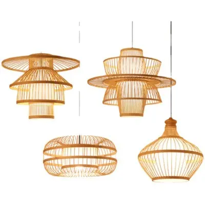 Chinese Bamboo Retro Hanging Light Fixtures Wicker Pendant