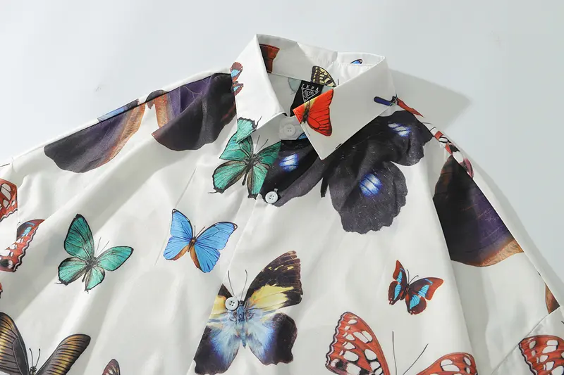 Butterfly Full Print Shirt Tide Brand Couple Loose Casual Short-Sleeved Shirt