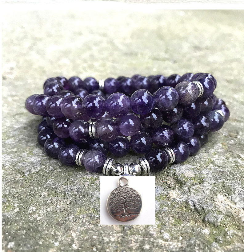 108 Europe and America 8mm Natural Amethyst Bead Lotus Charm Yoga Bracelet